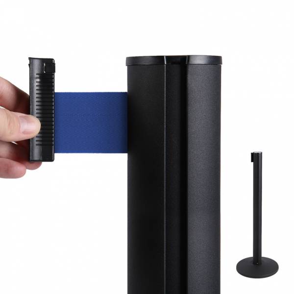 Bariéra černá, 2,7m výsuvný pásek modrý