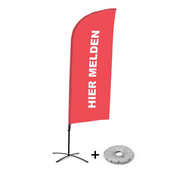 Kompletní sada reklamní vlajky ve tvaru křídla, Přihlášení, červená, holandsky Křížová Základna