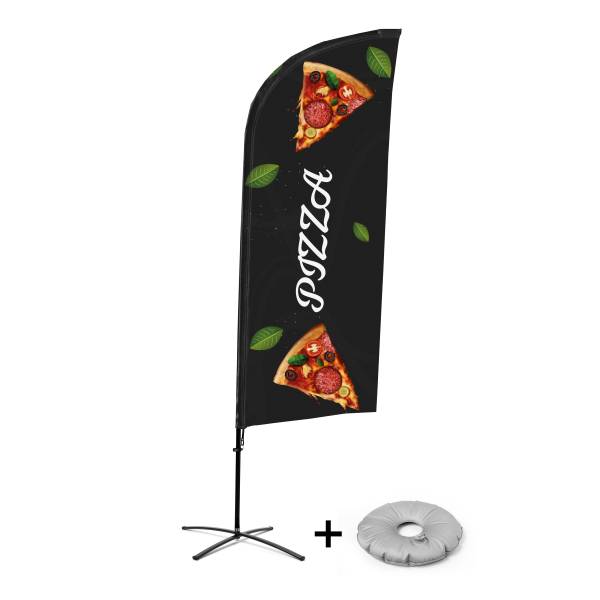 Kompletní sada reklamní vlajky ve tvaru křídla, Pizza Křížová Základna