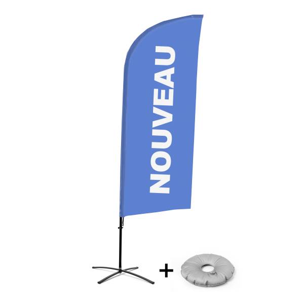 Kompletní sada reklamní vlajky ve tvaru křídla, Novinka, modrá, francouzky, křížová základna