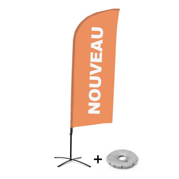 Kompletní sada reklamní vlajky ve tvaru křídla, Novinka, oranžová, francouzky, křížová základna