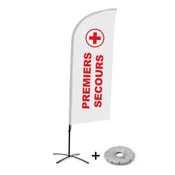 Kompletní sada reklamní vlajky ve tvaru křídla, První pomoc, francouzština Křížová Základna