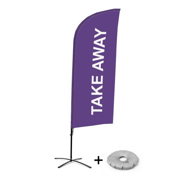 Kompletní sada reklamní vlajky ve tvaru křídla, Take away, fialová křížová základna