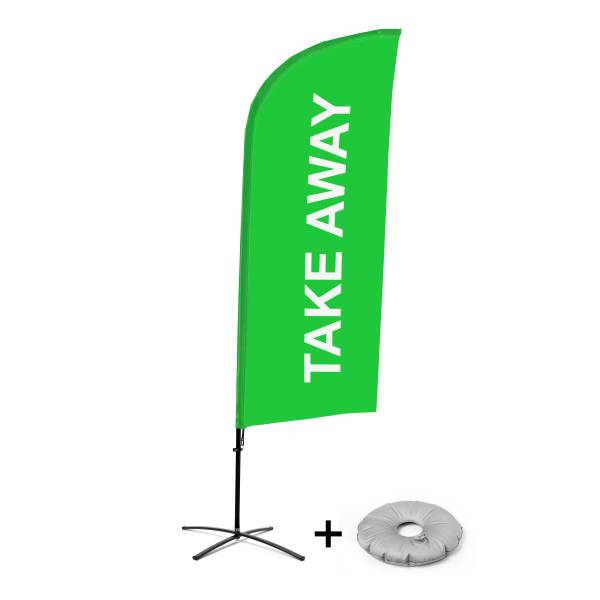 Kompletní sada reklamní vlajky ve tvaru křídla, Take away, zelená křížová základna