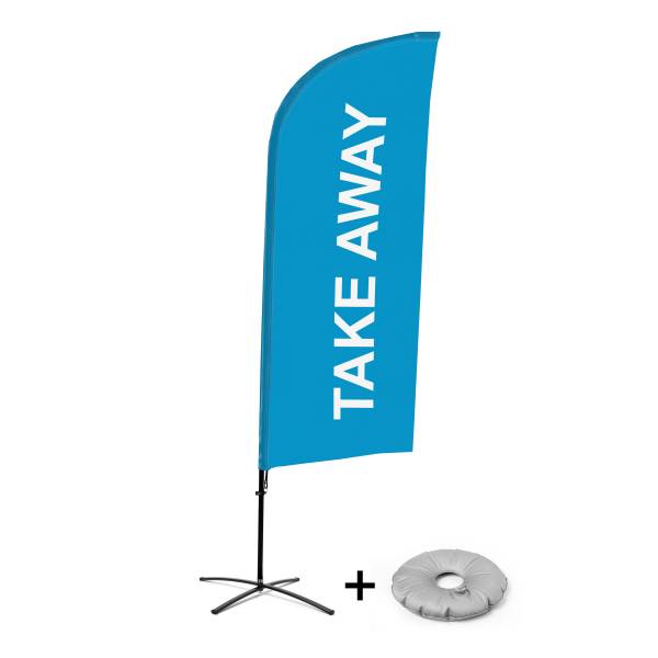 Kompletní sada reklamní vlajky ve tvaru křídla, Take away, modrá křížová základna