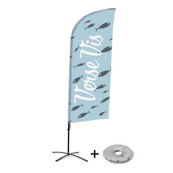 Kompletní sada reklamní vlajky ve tvaru křídla, Čerstvá ryba, holandsky Křížová Základna