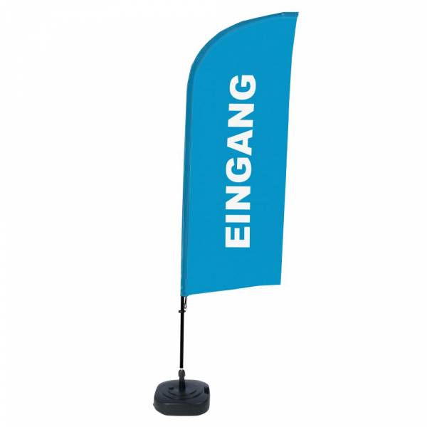 Kompletní sada reklamní vlajky ve tvaru křídla, Vchod, modrá, německy ECO