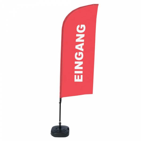 Kompletní sada reklamní vlajky ve tvaru křídla, Vchod, červená, německy ECO