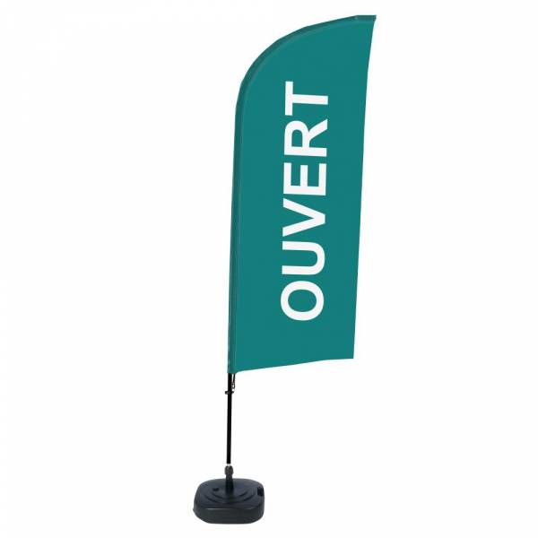 Kompletní sada reklamní vlajky ve tvaru křídla, Otevřeno, zelená, francouzština ECO