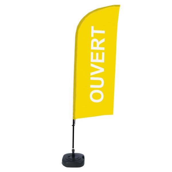 Kompletní sada reklamní vlajky ve tvaru křídla, Otevřeno, žlutá, francouzština