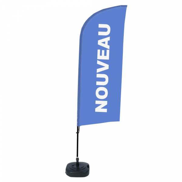 Kompletní sada reklamní vlajky ve tvaru křídla, Novinka, modrá, francouzština ECO