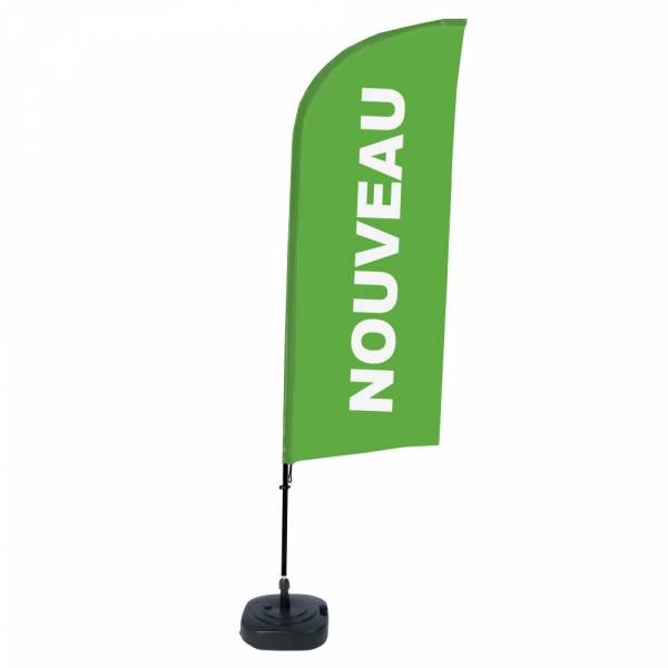 Kompletní sada reklamní vlajky ve tvaru křídla, Novinka, zelená, francouzky ECO