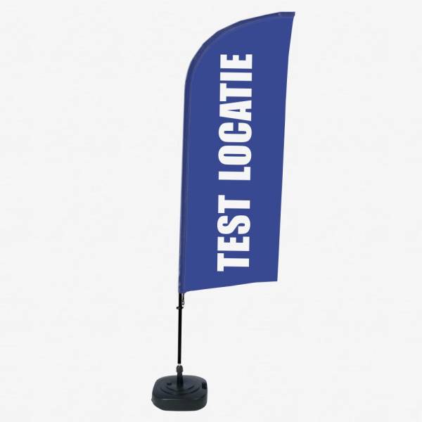Kompletní sada reklamní vlajky Alu ve tvaru křídla s motivem testovací místo modrá holandština ECO