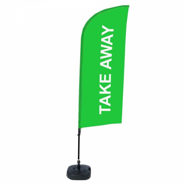 Kompletní sada reklamní vlajky ve tvaru křídla, Take away, zelená ECO