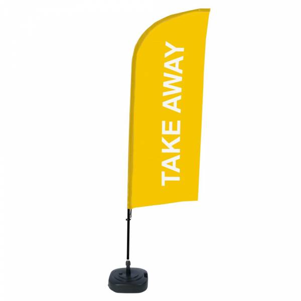 Kompletní sada reklamní vlajky ve tvaru křídla, Take away, žlutá