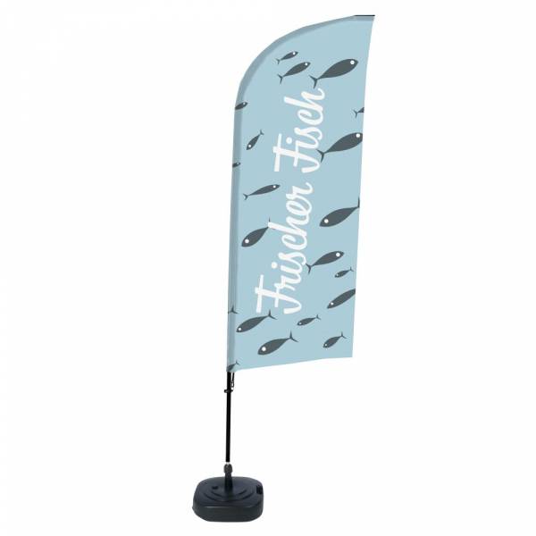 Kompletní sada reklamní vlajky ve tvaru křídla, Čerstvá ryba, německy