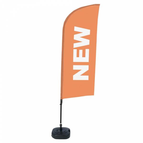 Kompletní sada reklamní vlajky ve tvaru křídla, Novinka, oranžová, anglicky