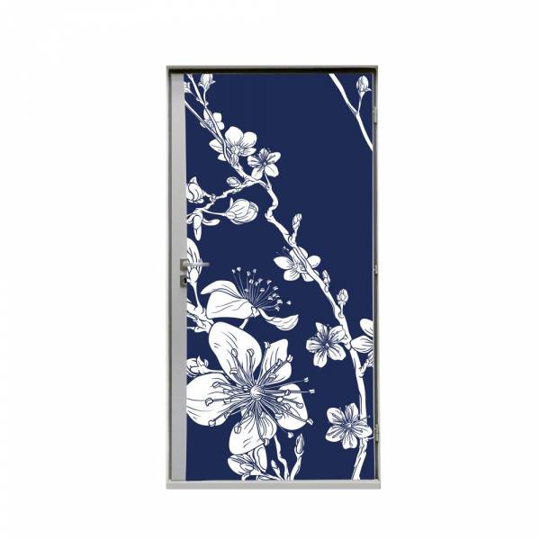 Door Wrap 80 cm Japonské třešňové květy modré