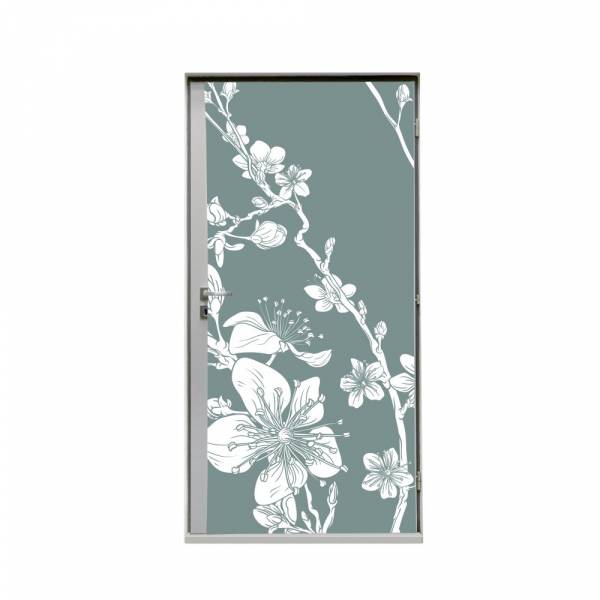 Door Wrap 80 cm Japonské třešňové květy zelené