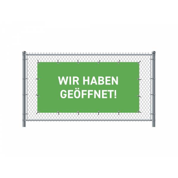 Standardní banner na plot 200 x 100 cm otevřeno německy zelené