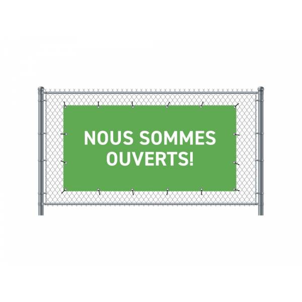 Standardní banner na plot 300 x 140 cm otevřeno francouzština zelené
