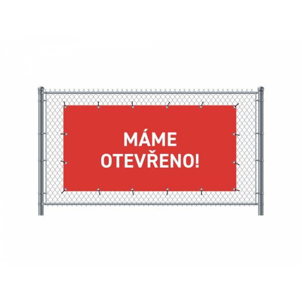 Standardní banner na plot 300 x 140 cm otevřeno čeština Červené