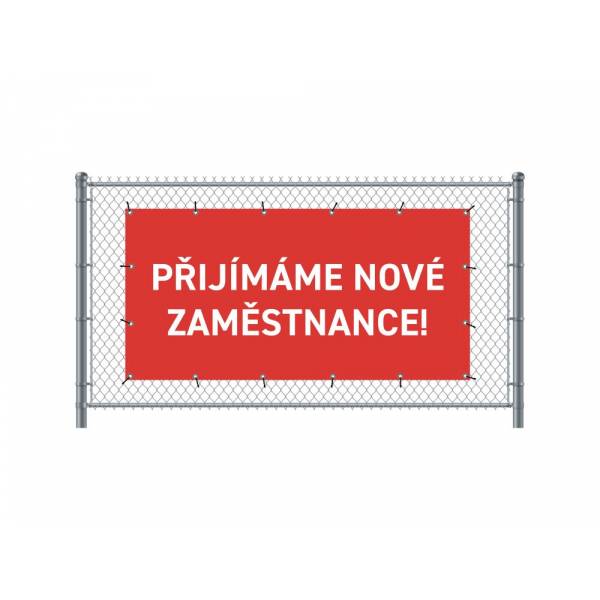 Standardní banner na plot 200 x 100 cm Přijímáme nové zaměstnance česky červené