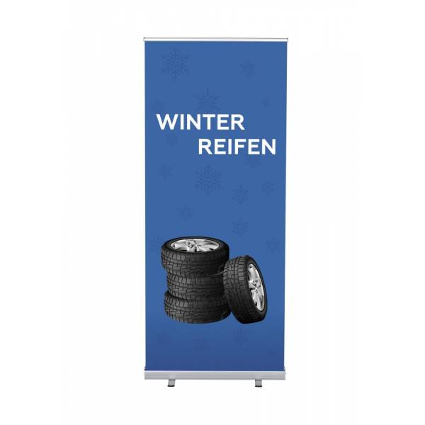 Set Roll-baneru Budget s vytištěným motivem, šířka 85 cm, Zimní pneumatiky, německy