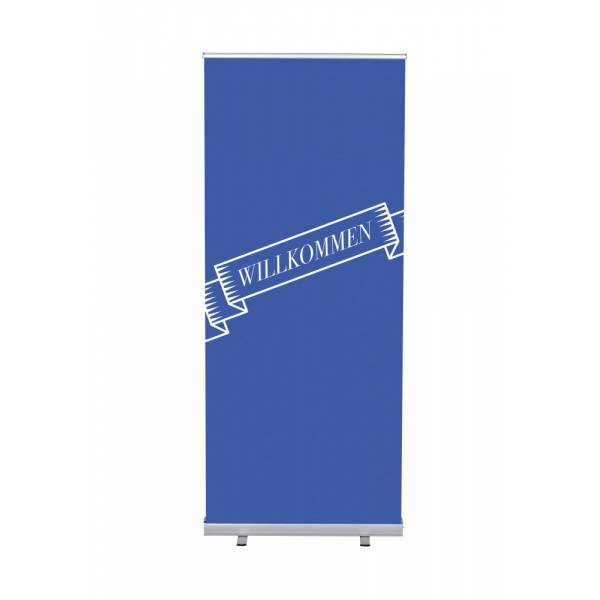 Set Roll-baneru Budget s vytištěným motivem, šířka 85 cm, Výtejte, modrý, německy