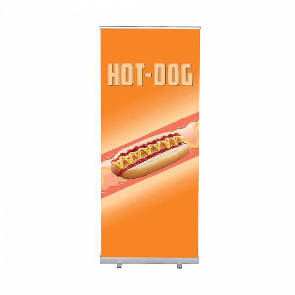 Set Roll-baneru Budget s vytištěným motivem, šířka 85 cm, Hot Dog, francouzština