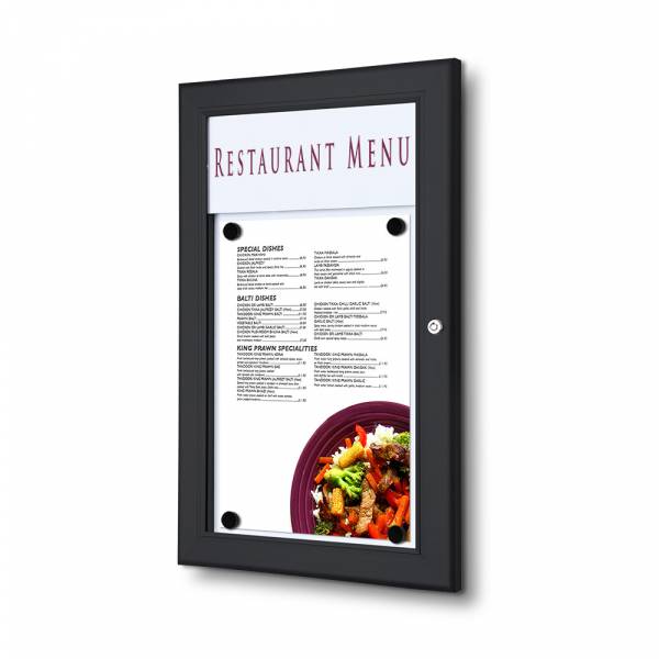 Venkovní "menu" vitrína 1xA4, v černé barvě RAL9005