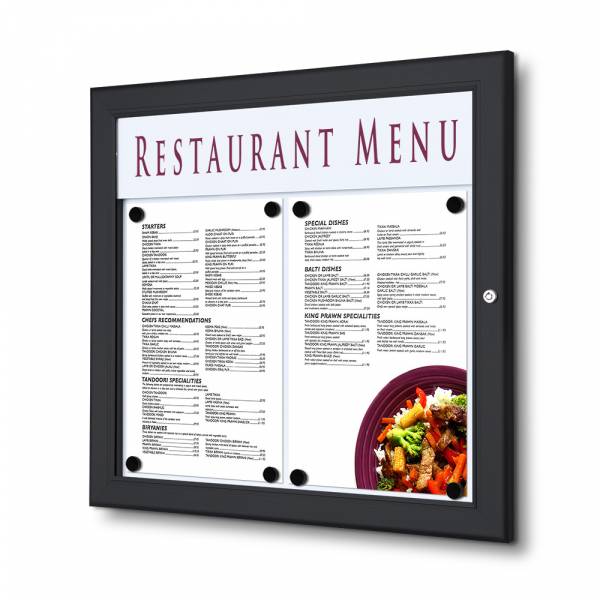 Venkovní "menu" vitrína 2xA4, v černé barvě RAL9005