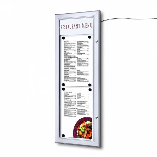 Venkovní uzamykatelná světelná menu vitrína 2xA4T