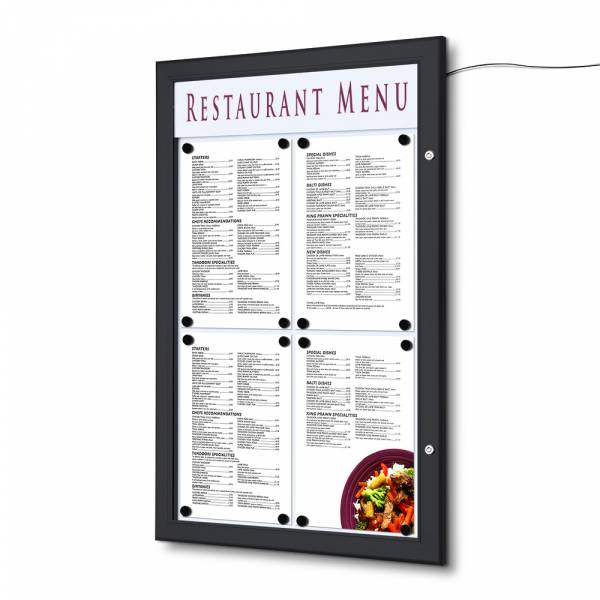 Menu vitrína 4xA4,LED lišta, v černé barvě RAL9005