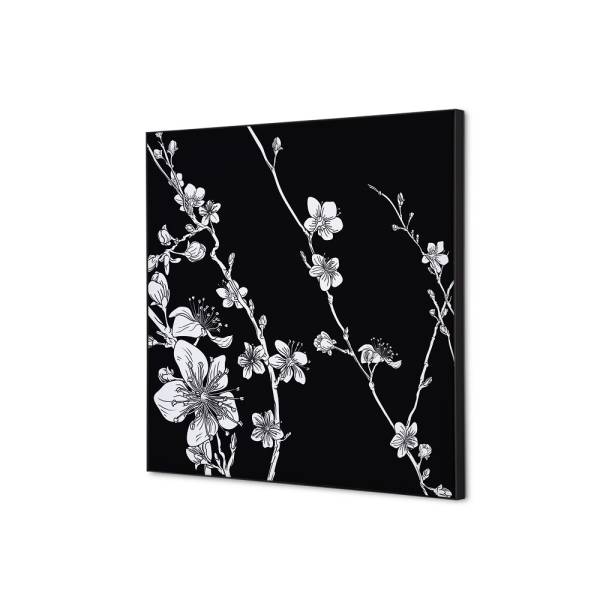 Textilní dekorace na zeď 40 x 40 Japonské třešňové květy černá