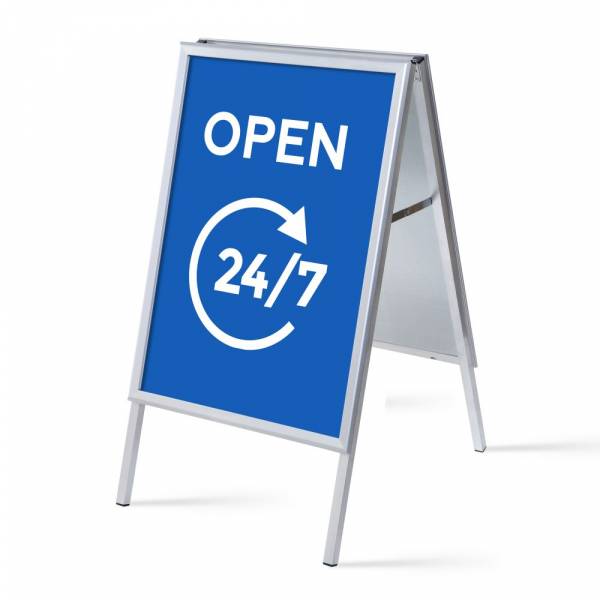 A-board A1 stojan s tiskem plakátu Otevřeno 24/7